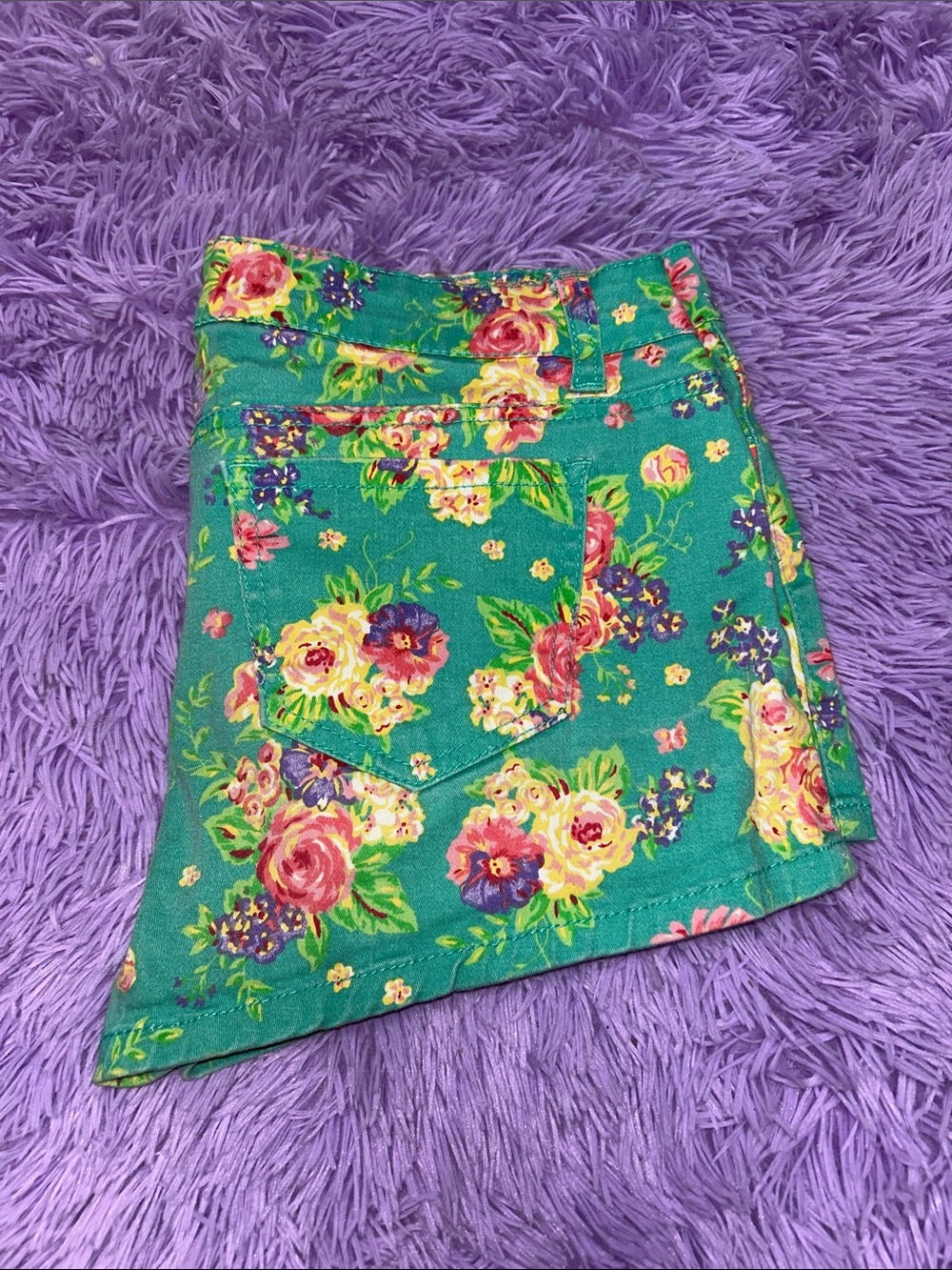 Wallflower Teal Floral Jean Shorts
